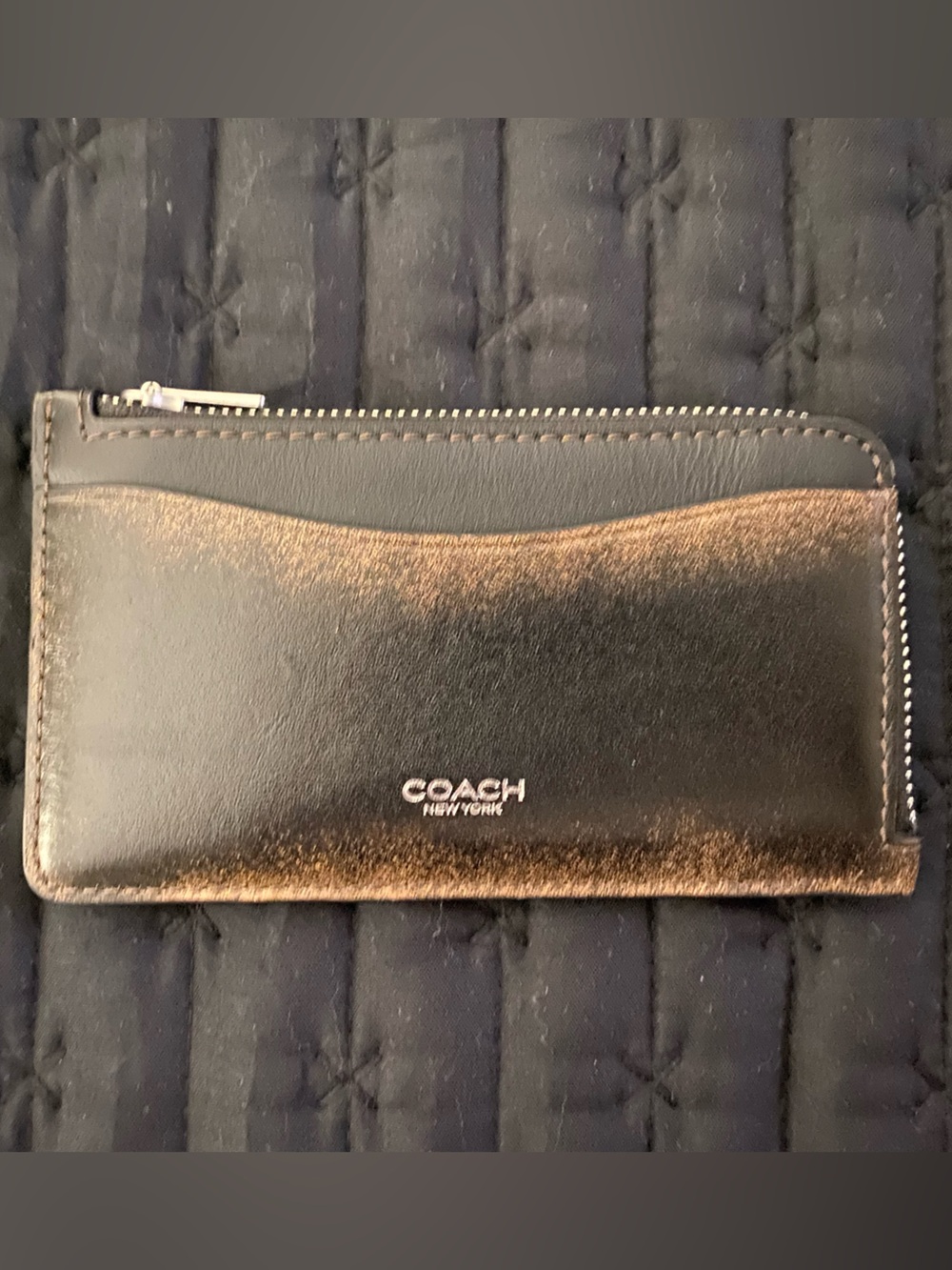 Coach Men's Black and Brown Zip Card Case
